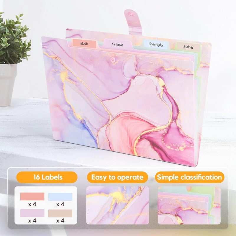 Rihan Expanding File Folder, Aesthetic Folders for School, Accordion File Organizer, Aesthetic Folder with Labels,5 Pockets Important Document Folders for School Office Home(Pink Gold) - Image 2